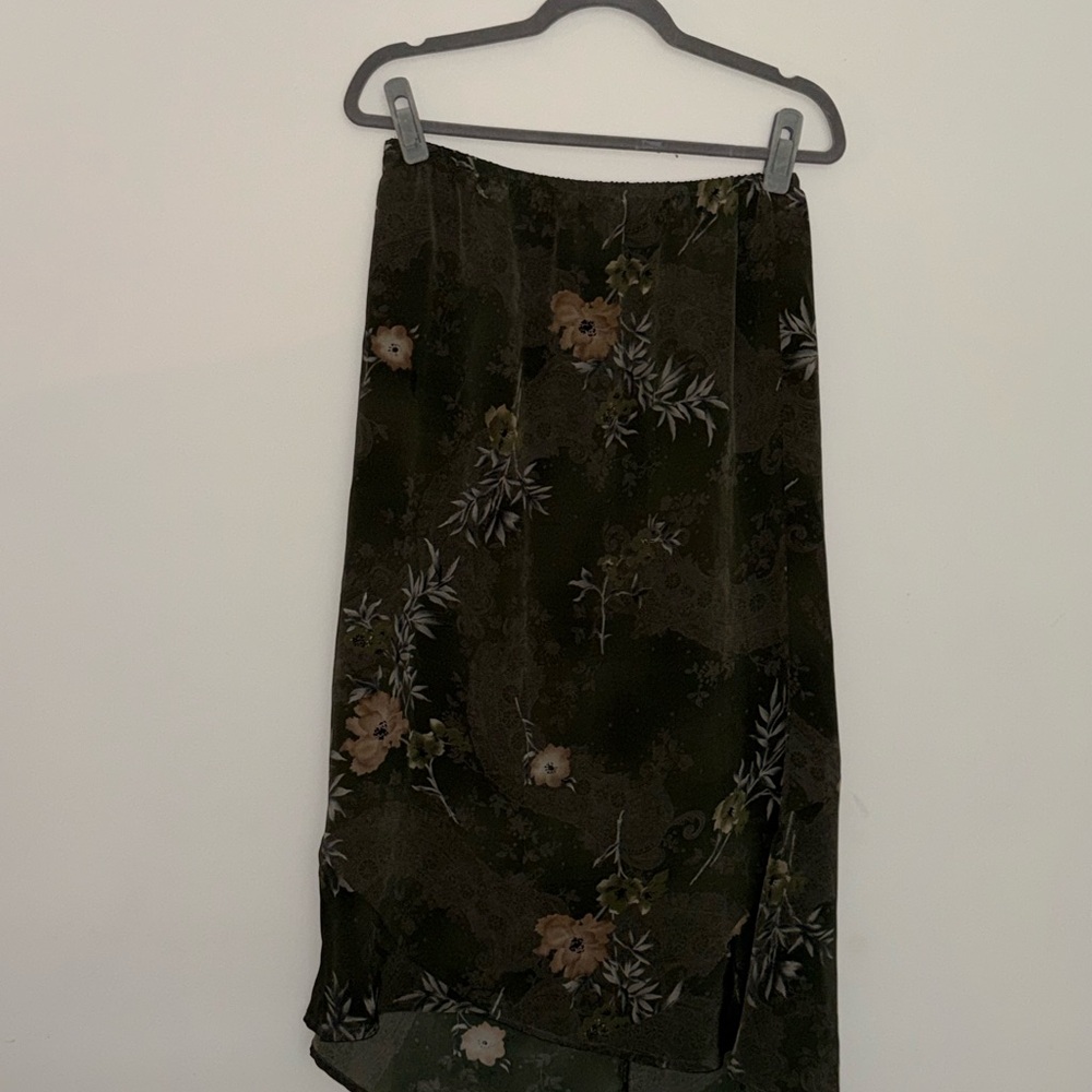 Chic Floral High-Low maxi Skirt - Green and Brown